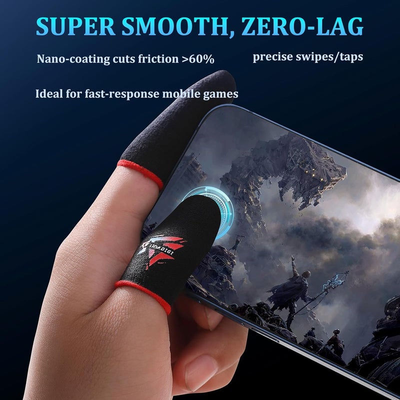 UOADIGI Store Gaming Finger Sleeves Smooth Touch Screen Thumb Protector, Sweat-Proof Mobile Game Controller Accessories, Black (Black Finger Sleeves (6 PCS)) - Image 3